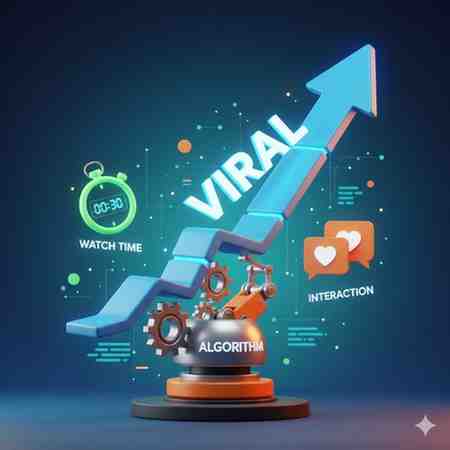 Visualisasi faktor-faktor yang mendorong konten menjadi "VIRAL". Faktor utama Watch Time dan Interaction diangkat oleh Algoritma ke tingkat viralitas yang tinggi.
