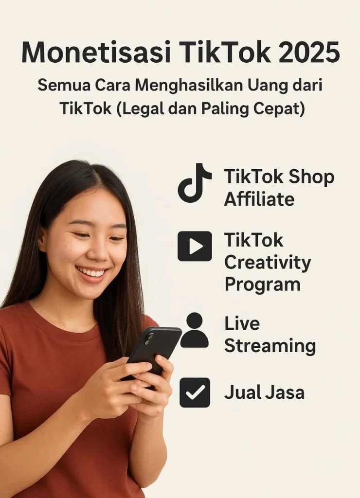 “Desain promosi layanan sosial media dengan layout ukuran story. Di bagian kiri atas terdapat logo pengguna. Latar belakang bergaya profesional dengan warna modern. Terdapat foto manusia nyata yang sedang menggunakan ponsel, menunjukkan aktivitas di media sosial. Di sekelilingnya terdapat ikon-ikon sosial media".